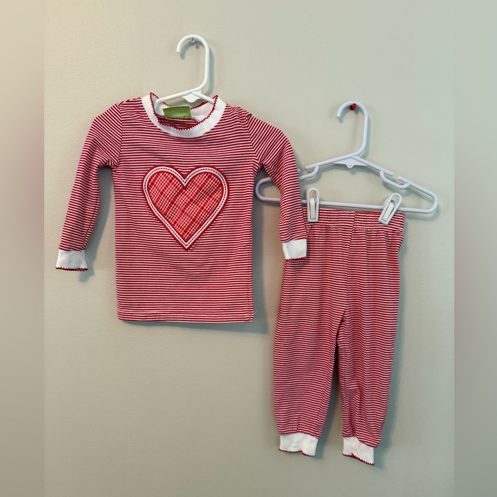 Classic Whimsy Red Striped Heart Kids Pajamas